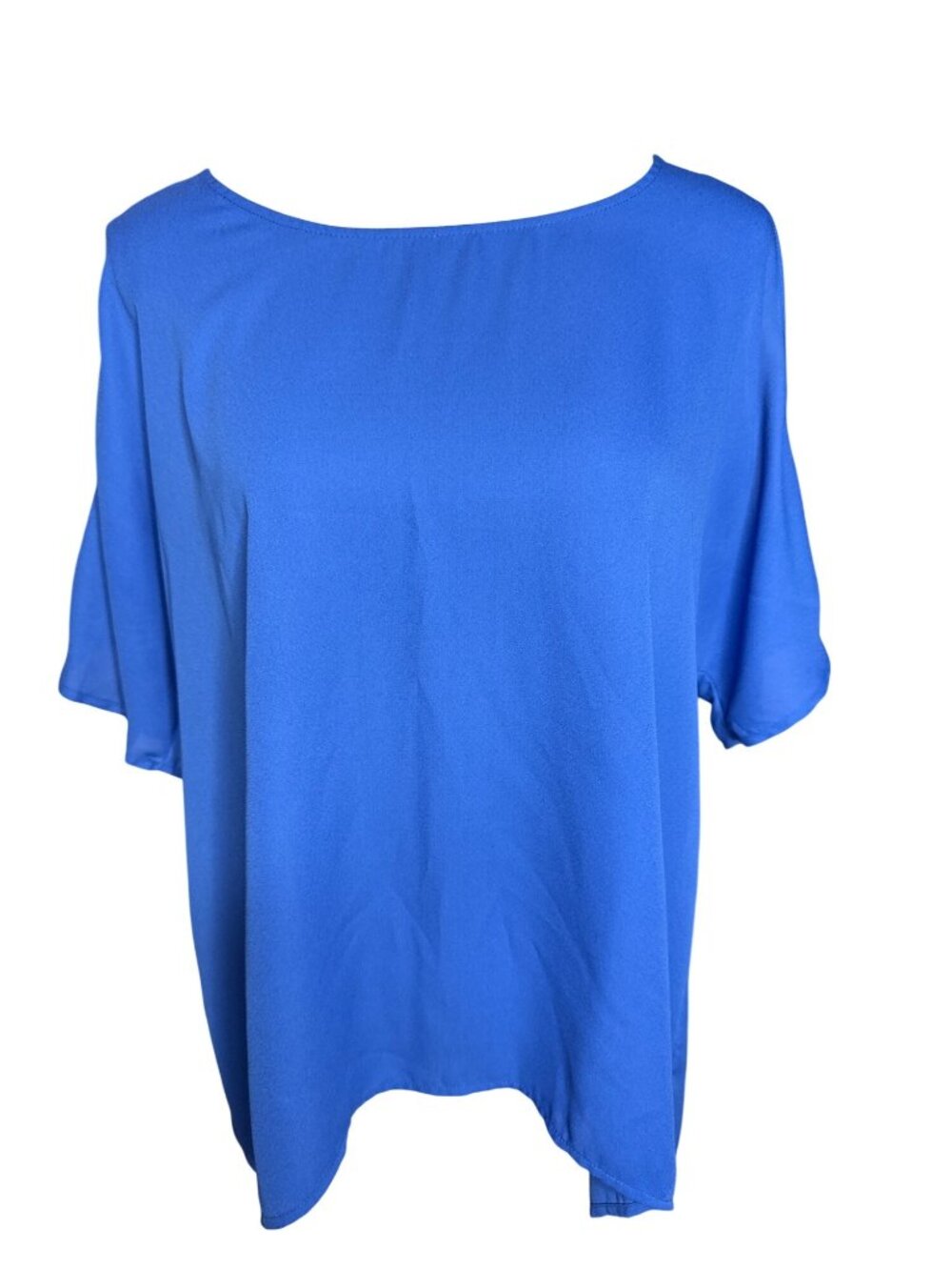 Chaus Womens Royal Blue Cold Shoulder Blouse L Loose Fit Scoop Neck Lightweight